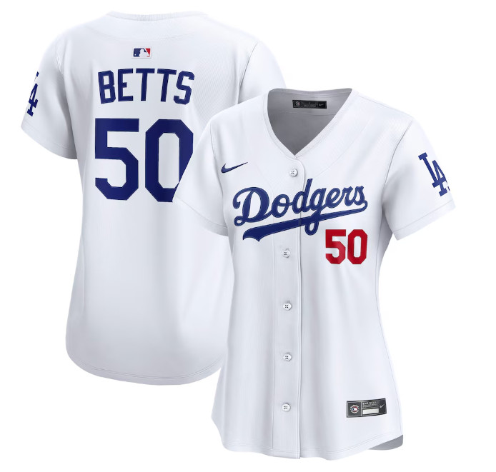 Women's Los Angeles Dodgers #50 Mookie Betts White Home Limited Stitched Baseball Jersey(Run Small) Women's Los Angeles Dodgers #50 Mookie Betts White Home Limited Stitched Baseball Jersey(Run Small)